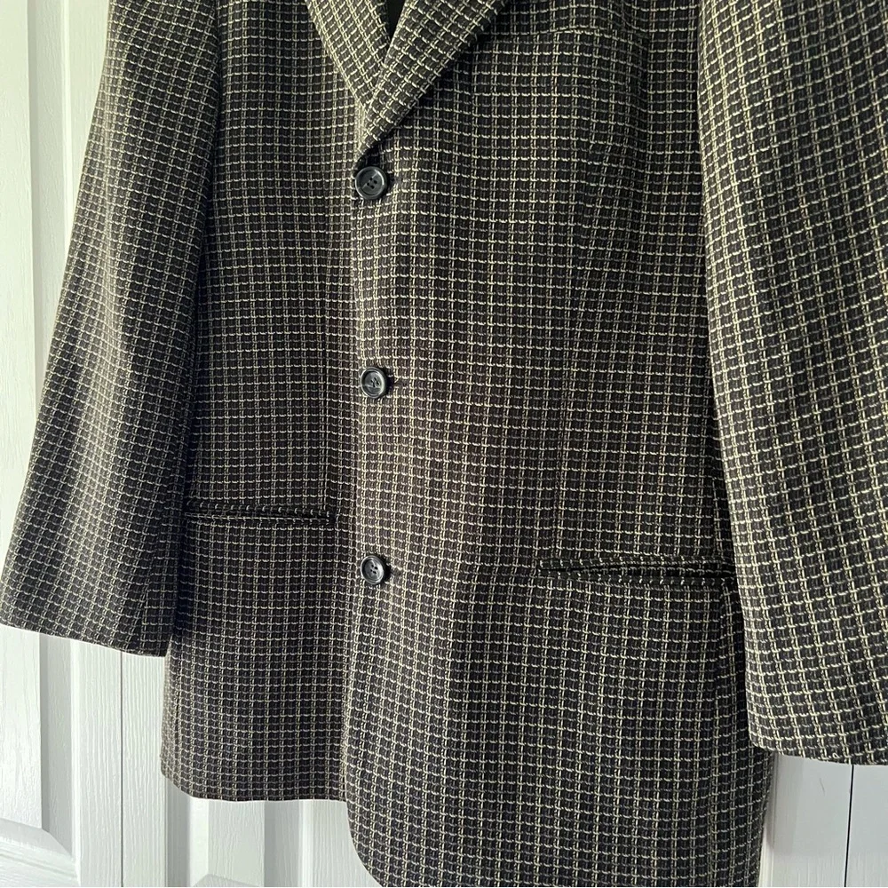 Hugo Boss Men's Black and Brown Checkered Blazer 100% Wool Size 42R